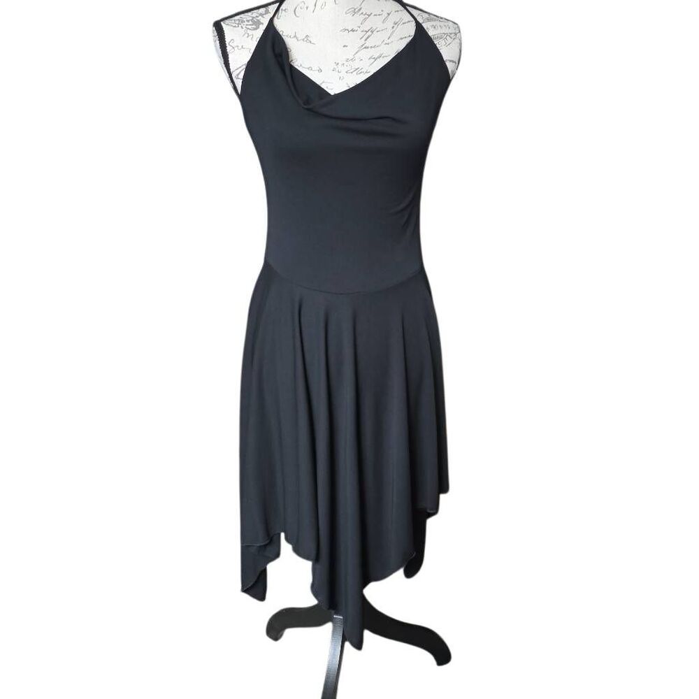 Hotkiss Women's Size Medium Black Halter Hankerchief Hem Dress